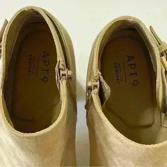 APT 9 Bootie Clocktan Peep Toe High Heel Womens Ankle Boot Size 10 Zip Taupe - Picture 7 of 13